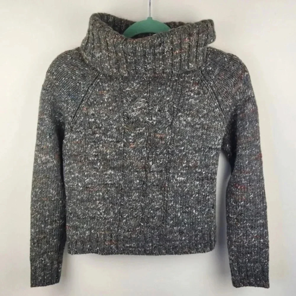 ! Jenni Kayne Wool Alpaca Silk Speckled Cropped Cable Knit Cowl Neck Sweat…